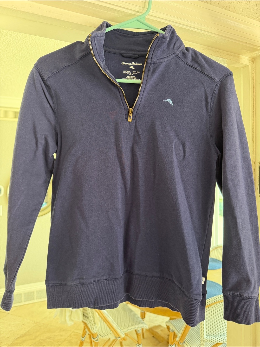 Tommy Bahama Navy Quarter-Zip Pullover with Light Blue Dolphin Logo